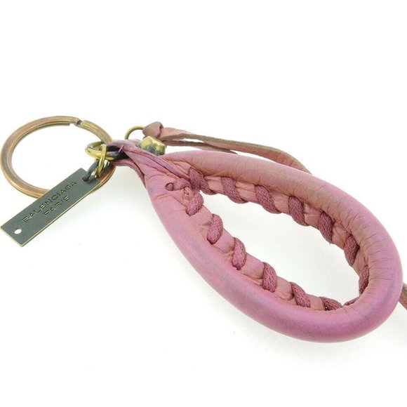 BALENCIAGA Keychain fringe pink sheepskin �~ gold metal fittings Auth USED Q604 - Picture 6 of 9